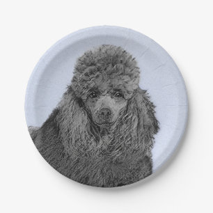 Poodle Painting Miniature Toy Black Original Art Paper Plate