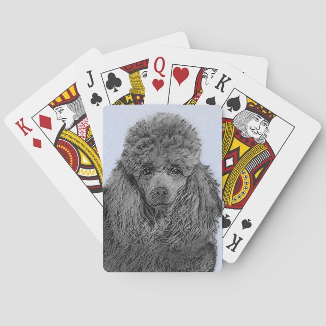 Poodle Painting Miniature Toy Black Original Art Playing Cards (Back)