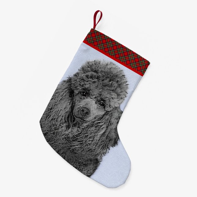 Poodle Painting Miniature Toy Black Original Art Small Christmas Stocking (Front (Hanging))