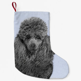 Poodle Painting Miniature Toy Black Original Art Small Christmas Stocking