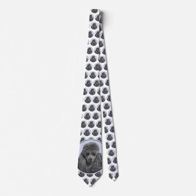 Poodle Painting Miniature Toy Black Original Art Tie (Front)