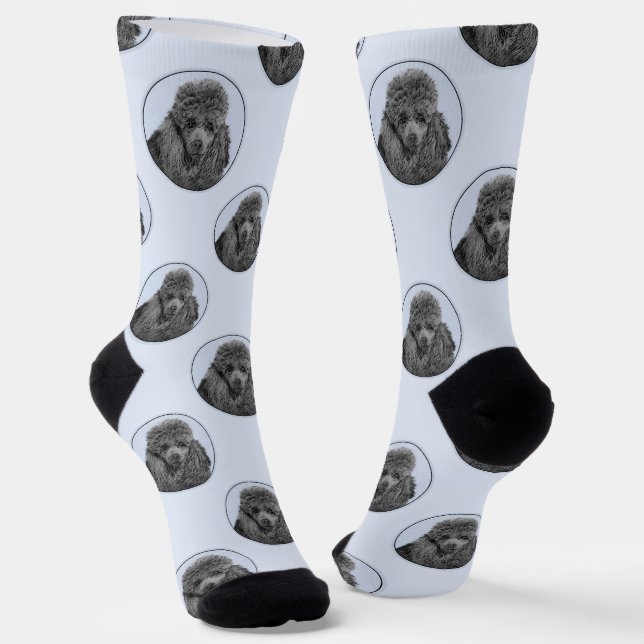 Poodle Painting Miniature Toy Black Pet Dog Art Socks (Angled)