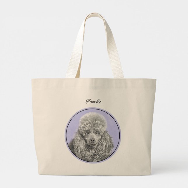 Poodle Painting Miniature Toy Silver Grey Dog Art Large Tote Bag (Back)