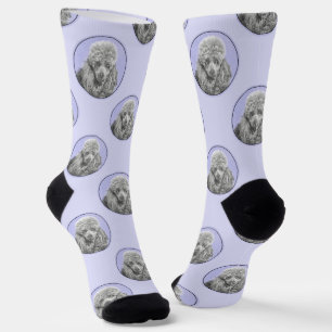 Poodle Painting Miniature Toy Silver Grey Dog Art Socks