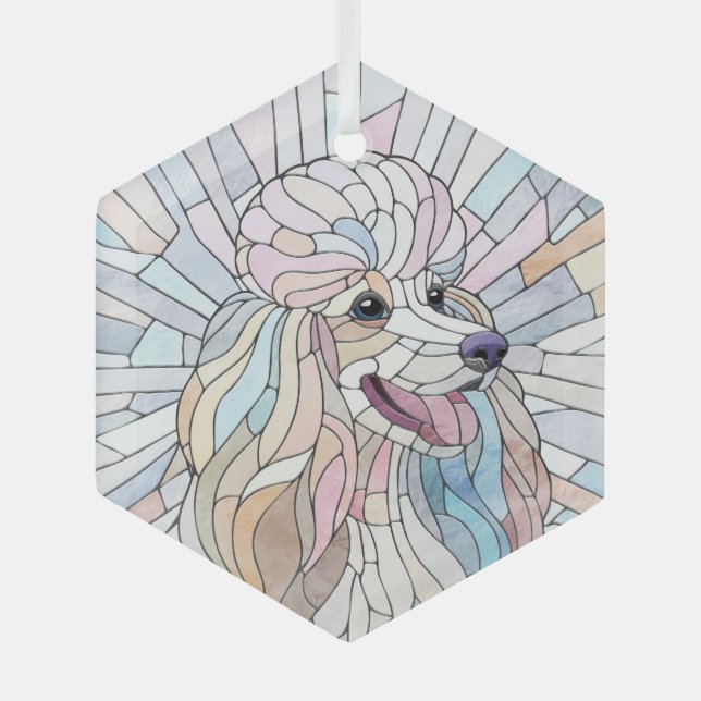 Poodle - pastel mosaic art glass ornament (Front)