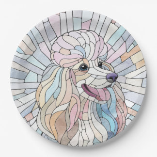 Poodle - pastel mosaic art paper plate