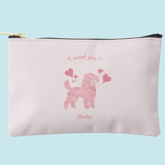 Poodle Pastel Pink Zipper Pouch with Custom Name (Creator Uploaded)