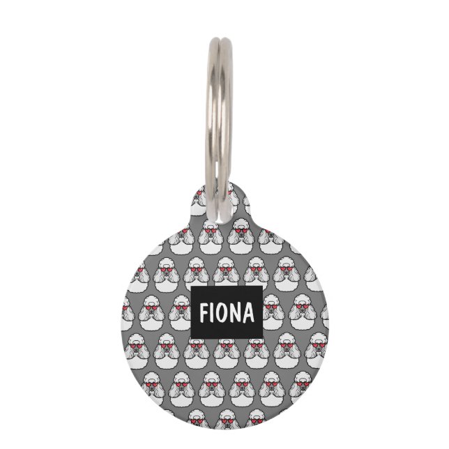 Poodle Pattern Funny Pet Tag (Front)
