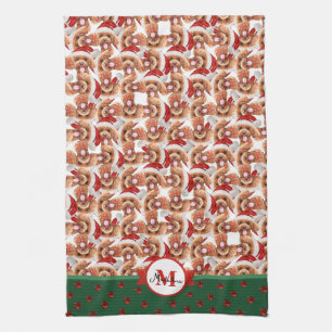 Poodle Pattern Monogram Christmas Dog Kitchen Towel