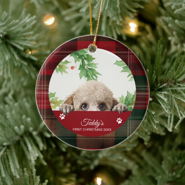 Poodle Personalized First Christmas Ceramic Ornament (Tree)
