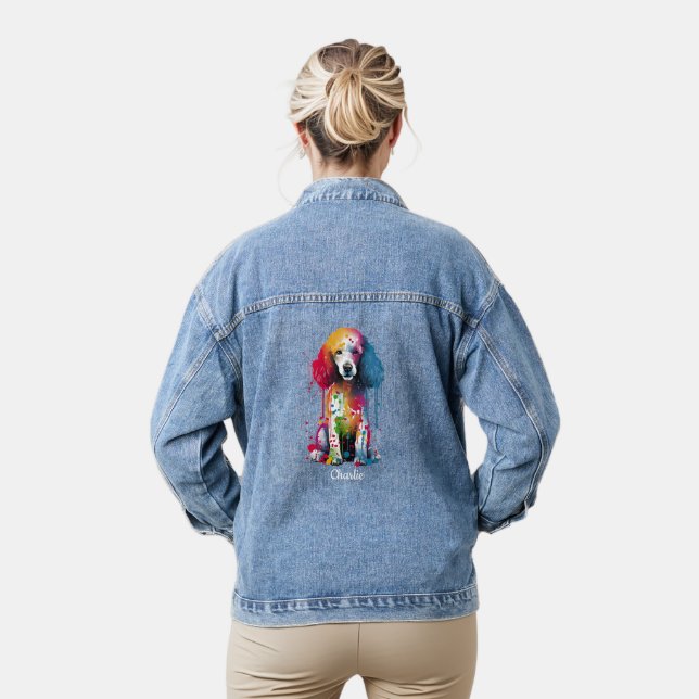 Poodle Personalized Watercolor Art Denim Jacket (Model)