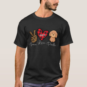 Poodle Plaid Peace Love Cute Dog T-Shirt