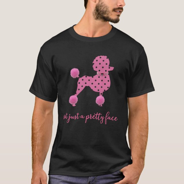 POODLE POLKA DOTS PINK POODLE PRETTY FACE DOGS T-Shirt (Front)