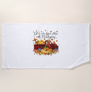 Poodle Pumpkin Vintage Truck Thanksgiving Funny Ha Beach Towel