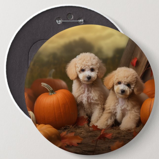 Poodle Puppy Autumn Delight Pumpkin 6 Inch Round Button (Front & Back)