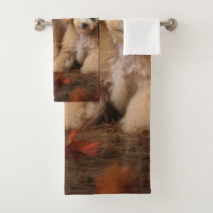 Poodle Puppy Autumn Delight Pumpkin Bath Towel Set
