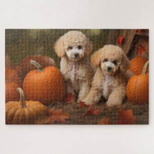 Poodle Puppy Autumn Delight Pumpkin Jigsaw Puzzle