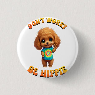 Poodle Puppy Hippie Happy Dog  1 Inch Round Button