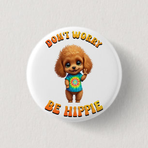 Poodle Puppy Hippie Happy Dog 1 Inch Round Button