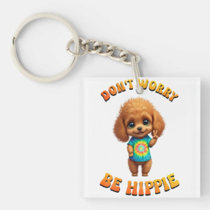Poodle Puppy Hippie Happy Dog  Keychain