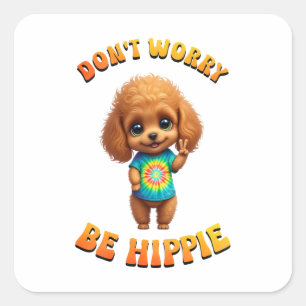 Poodle Puppy Hippie Happy Dog  Square Sticker