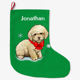 Poodle Puppy  Wearing a Christmas Bow Large Christmas Stocking