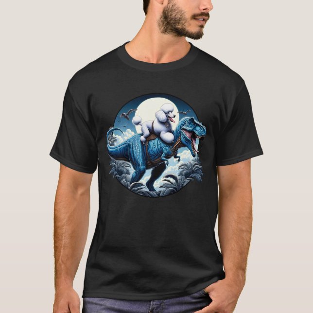 Poodle Riding Dinosaur Funny Lover T-Shirt (Front)