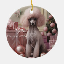 Poodle rose Ornement de Noël personnalisé