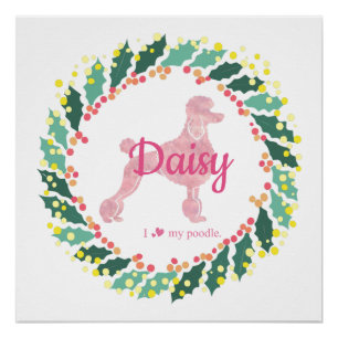 Poodle rose personnalisé Silhouette Poster de Noël