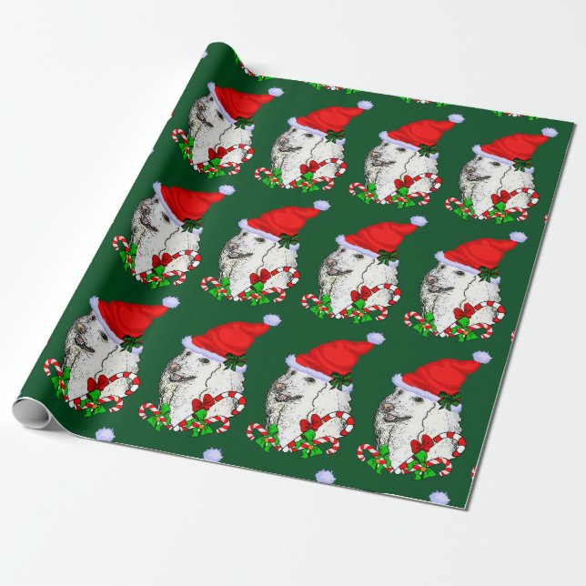 Poodle Santa Hat Christmas Wrapping Paper (Unrolled)