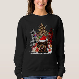 Poodle Santa Hat Light Buffalo Plaid Leopard Xmas Sweatshirt