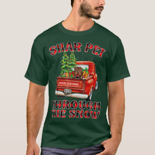 Poodle Shar Pei The Snow Christmas Truck Plaid Red T-Shirt