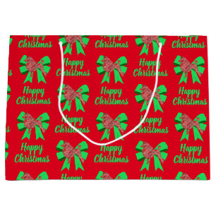 Poodle Silhouette Red Christmas Dog & Green Bow Large Gift Bag