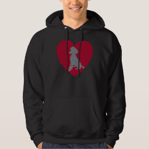 Poodle Sitting Silver Glitter Red Heart Hoodie