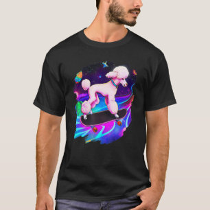 Poodle Skateboarding in Outer Space Retro Vintage T-Shirt