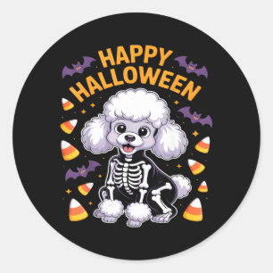 Poodle Skeleton Happy Halloween Classic Round Sticker