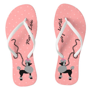Poodle Skirt Dog Retro Pink 50s Modern Custom Name Flip Flops