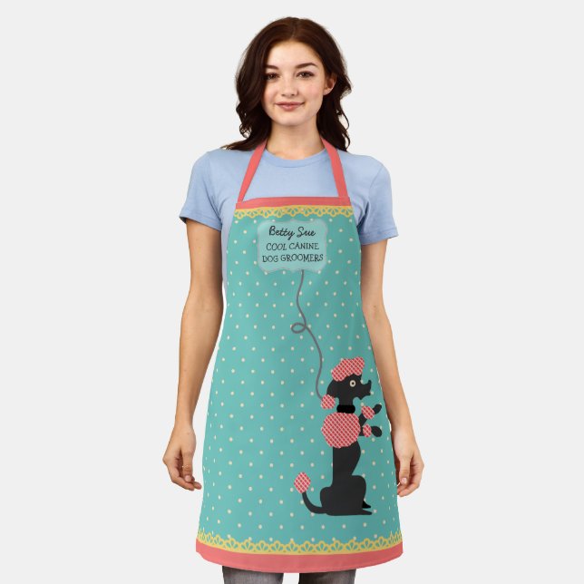 Poodle Skirt Retro 50s Dog Groomer Custom Teal Apron (Worn)