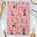 Poodle Skirt Retro Pink and Black 50s Pattern Kitchen Towel<br><div class="desc">This cute French poodle kitchen towel design is derived from the classic poodle skirts of the 1950s. The pretty black and grey poodle dogs have grey pompons of fur with polka dots and a black stencil-style leash. It all rests on a vintage pink background with a light pink polka-dotted effect...</div>