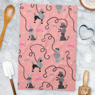 Poodle Skirt Retro Pink and Black 50s Pattern Kitchen Towel