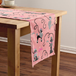 Poodle Skirt Retro Pink and Black 50s Pattern Short Table Runner