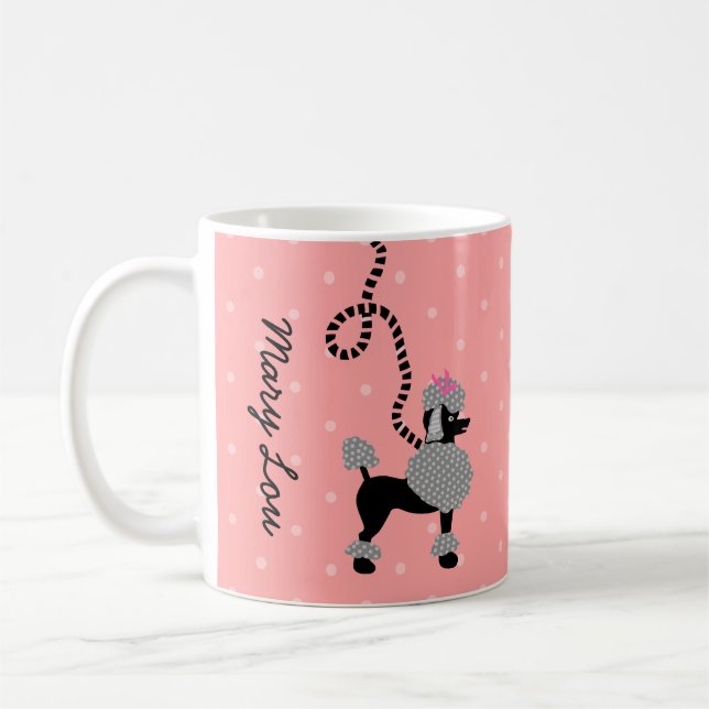 Poodle Skirt Retro Pink and Black 50s Personalized Coffee Mug (Left)