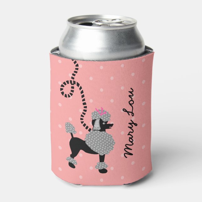 Poodle Skirt Retro Pink Black 50s Mod Personalized Can Cooler (Can Front)