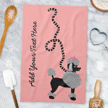 Poodle Skirt Retro Pink Black 50s Personalized Kitchen Towel<br><div class="desc">This pretty French poodle kitchen towel is derived from the classic poodle skirts of the 1950s. The cute black and grey poodle dog has grey pompons of fur with polka dots, a pink bow and a black stencil-style leash. It all rests on a vintage pink background. This modern, mid-century, girly...</div>