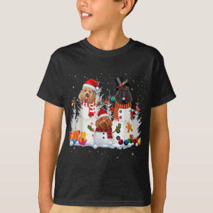 Poodle Snowman Christmas Lights Santa Dog Xmas Paj T-Shirt