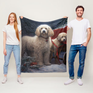 Poodle Snowy Sleigh Christmas Decor Fleece Blanket