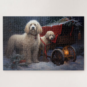 Poodle Snowy Sleigh Christmas Decor Jigsaw Puzzle