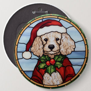 Poodle Stained Glass Christmas 6 Inch Round Button
