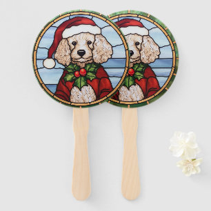 Poodle Stained Glass Christmas  Hand Fan