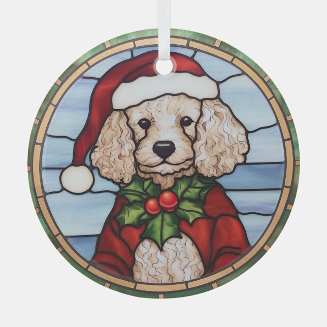 Poodle Stained Glass Christmas  Ornament (Front)